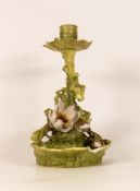 Late Victorian Trompe L'oeil Candlestick with lily and lily pad moulding. Some losses to petals
