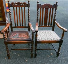 Two Early 20th Century Barley Twist Armchairs. Height of tallest: 112cm