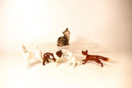 Beswick animals to include Bulldog 1731, Poodle 1386, seated Bulldog 3379, small standing fox and
