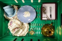 A mixed collection of items to include Wedgwood Jasperware, Silver plated Vesta, Glass Inkwell,