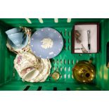 A mixed collection of items to include Wedgwood Jasperware, Silver plated Vesta, Glass Inkwell,