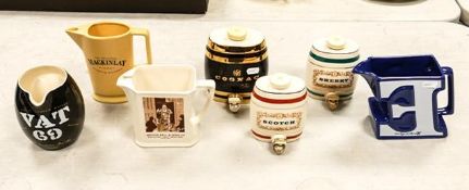 A Mixed Collection of Wade Breweriana Jugs to include Arthur Bell & Sons, VAT 69, Mackinlay, Cognac,