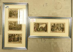 Two Framed Sets of George Cruikshank Satirical Engravings to include February - Frost Fair, June -