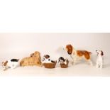Royal Doulton dogs to include two puppies in basket, puppy yawning (A/F), puppy with ball, Cocker