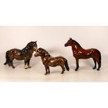 Beswick Warlord horse together with Shetland pony and foal ( 1 leg broken)