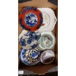 A Collection of Victorian Decorative Plates to include a Gilt Porcelain Teapot Stand handpainted