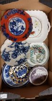 A Collection of Victorian Decorative Plates to include a Gilt Porcelain Teapot Stand handpainted