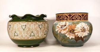 Langley Ware planter together with Lal Lovique ware floral planter ( hairline) . Height 21cm (2)