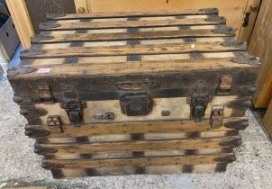 Early 20th century Lugsdin and Harnett of Toronto Large Iron bound Travel Trunk 84cm W x 55cm D x