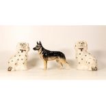 Beswick Alsatian 969 together with a pair of Staffordshire mantle dogs