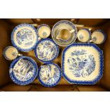 A collection of Blue & White tea ware to include cake plates, 7 cups, 12 saucers, 11 side plates,