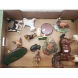 A mixed collection of items to include Wedgwood ceramic fox figure, Border Fine Arts owl figure on