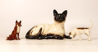 Beswick Siamese seated cat 1559, foxhound and small seated fox