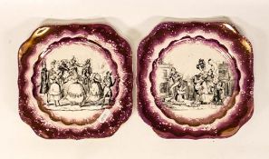 Two Gray's Pottery Sunderland Lustre Plates with Satirical Victorian Scenes. Diameter: 19.9cm (2)