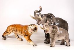 Large Mid Century Melba Ware Tiger together with large and smaller Elephant (3)