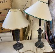 Two non matching table lamps made by crimway limited with bronzed effect bases (2)
