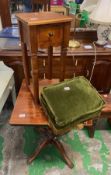 Early 20th Pitch pine square top occaisonal table together with modern stained pine plant stand &