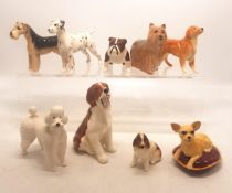 A collection of 9 small seated Beswick dogs to include Golden Retreiver, Bulldog, Dalmation etc (9)