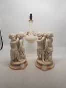 Two Copeland Porcelain Candlesticks (candlesticks a/f) together with a Royal Crown Derby blanc de