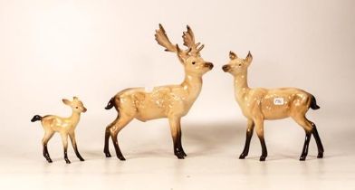 Beswick Stag family group stag standing, doe and fawn. Boxed