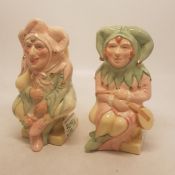 Royal Doulton Toby Jugs The Jester D7109 and The Lady Jester D7110 (2)