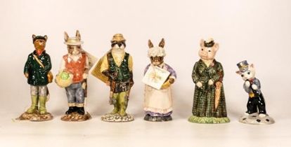 Beswick country figures to include Lady Pig ECF8, Huntsman fox ECF1, Gardener rabbit ECF3, Fisherman