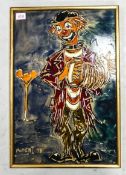 HUBERT, A Framed Comical Painting of a Clown with Accordion. Dated 1973.