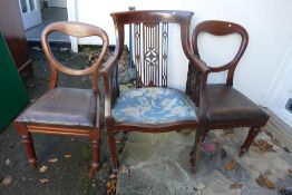 Mahogany inlaid and carved Gentlesmans chair together with 2 balloon backed chairs (3)