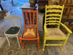 3 non matching painted chairs