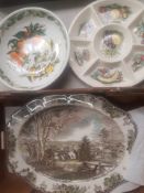 Two large Johnson Bros friendly village meat platters together with Beswick ware Horderve plate