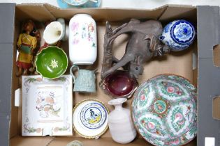 A Mixed Collection of Items to include Republic Period Famille Rose Bowl, Carved Wood Buffalo and