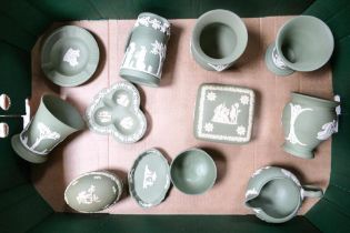 A collection of Wedgwood jasper ware to include jug, vases, milk jug, sugar bowl, pin dishes etc ( 1