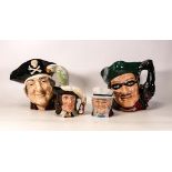 Royal Doulton large character jugs Dick Turpin D6528, Long John Silver D6335, small D 'Artagnan