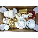 A mixed collection of items to include Royal Worcester gilt teapot, sugar bowl, milk jug, Crown