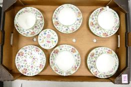 Minton Haddon Hall to include 5 breakfast trio's, saucer, side plate and small pin dish (1 tray)