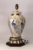 Large Wade Lamp Base Decorated With Peacocks, height in fitting 42cm