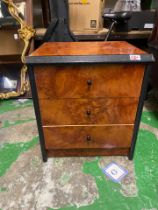 Modern faux walnut veneered small chest of 3 lockable drawers