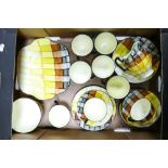 Crown Staffordshire chequered tea set to include 6 trio's, 2 cups, sugar bowl, milk jug and cake