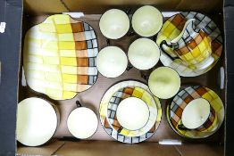 Crown Staffordshire chequered tea set to include 6 trio's, 2 cups, sugar bowl, milk jug and cake