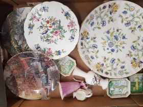 A mixed collection of items to include small Coalport figurine, Minton Hadden Hall shallow bowl,