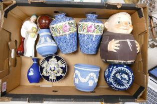 A Mixed Collection of Ceramic to include Goebel Monk Biscuit Barrel, Wedgwood Jasperware Items,