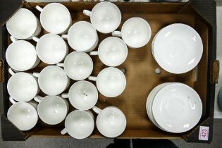 A Collection of Blank Ceramic Duos to include 17 teacups and 20 saucers (1 Tray)