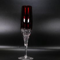 Clear Cut Glass Crystal set of 6 Ruby Glass Grande Champagne Flutes made for Delamerie Fine Bone