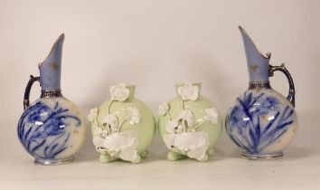 Four Ceramic Items to include two Bishop & Stonier Globular Vases together with two Flow Blue