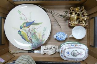 A Mixed Collection of Items to include Art Pottery Wall Plates, 19th Century Religious Figure, Brass