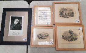 A group of 4 hand tinted prints with a local theme together with a framed print of Francis