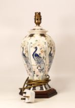 Large Wade Lamp Base Decorated With Peacocks, height in fitting 36cm