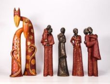 A collection of modern resin figures to include two Border fine arts Catalandia figures and four