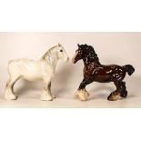 Beswick brown gloss cantering shire 2340 together with 818 grey gloss shire ( 1 ear A/F) (2)