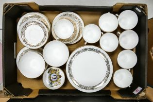 Royal Stafford white and gilt tea set made for Air Jamacia cc1970 to include cups & saucers.